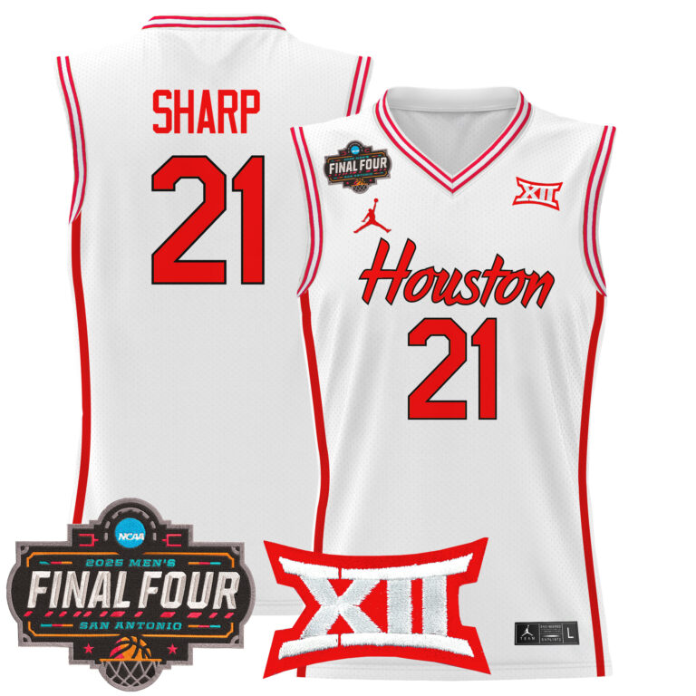 Men Houston Cougars #21 Sharp white 2025 Final Four Patch NCAA Jersey style 2